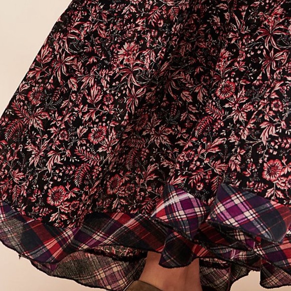 FREE PEOPLE WHAT ABOUT LOVE ONE SHOULDER FLOWY PLAID MAXI DRESS BLACK MOTIF M - Picture 9 of 16